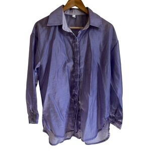 XYJ Classic Basic Button-Up Shirt Long‎ Sleeve Relaxed Fit Purple Size S